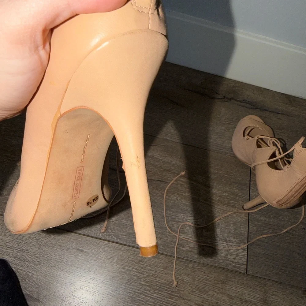 Vince Camuto Lace-Up Peep Toe Heels in Nude Size 8